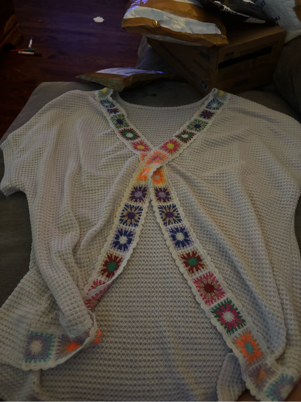 Cream Crochet-Trim Open Knit Women's Sweater 3XL SHEIN